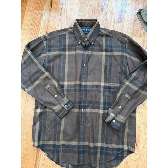 Polo Ralph Lauren Shirt Mens Medium Wool flannel overshirt brown - Picture 1 of 3
